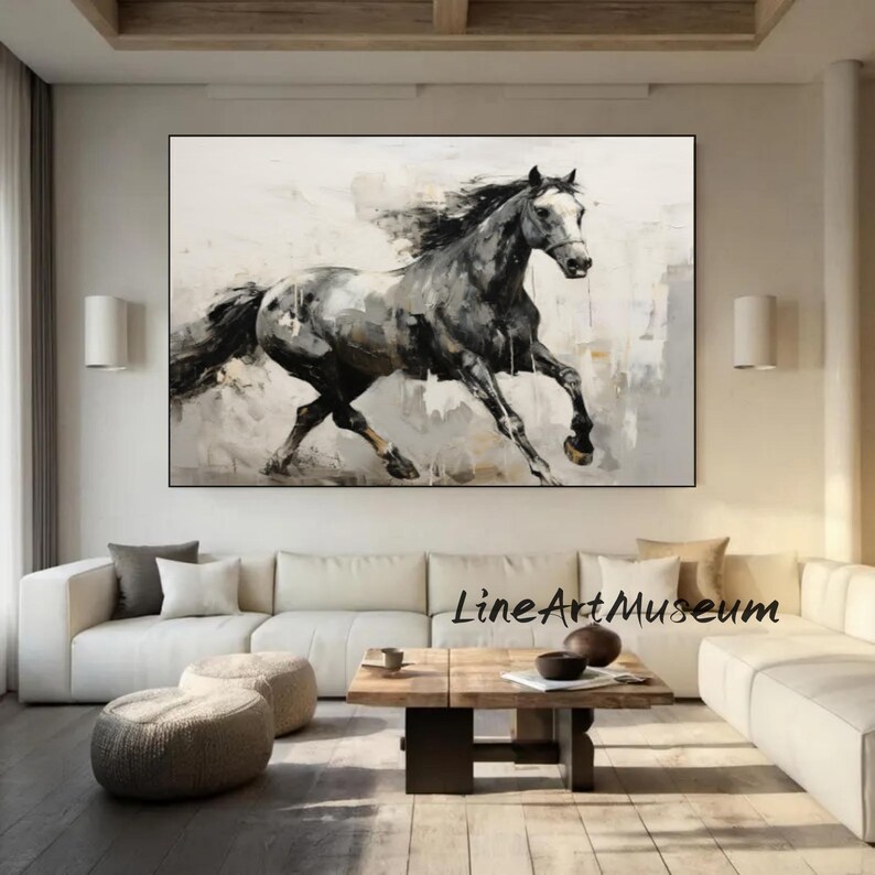 Large Abstract Horse Oil Painting on Canvas - Modern Minimalist Animal ...