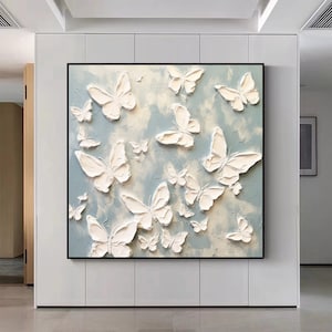 Original Texture Butterfly Acrylic Painting Minimalist white Butterfly painting abstract Butterfly painting 3D Wall Art Custom Oil painting