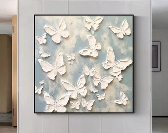 Acrylschilderij getextureerde vlinder: minimalistische 3D-muurkunst