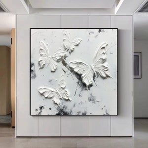 Abstract Butterfly Oil Painting on Canvas Minimalist Textured Wall Art Abstract Butterfly Wall Art Contemporary Art for Living Room