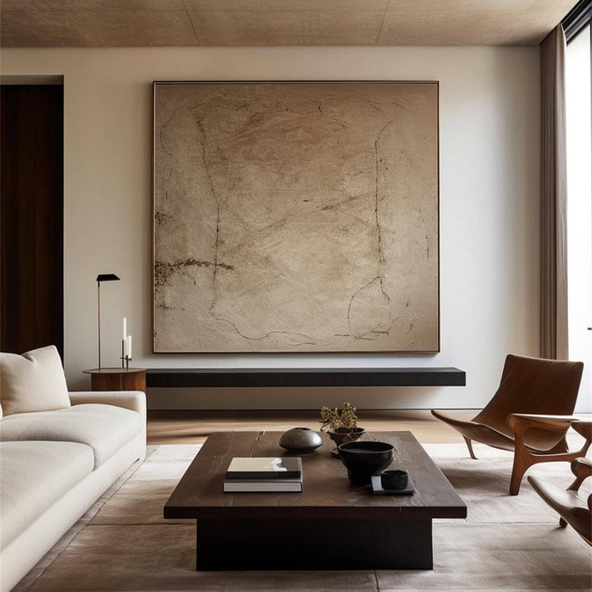 Large Beige Abstract Painting Wabi Sabi Wall Art Brown Oversized Minimal Scandinavian Art Beige Abstract Minimalist Home Decor Art