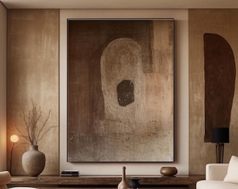 Large Wabi-Sabi Abstract Painting Minimalist Neutral Impasto Oil Painting, Palette Knife Textured Abstract Wall Art
