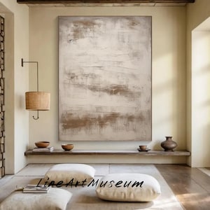 Tela artistica beige Wabi Sabi: dipinto minimalista con texture 3D