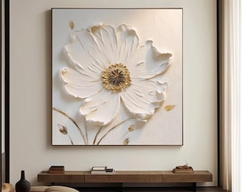 Textured Abstract Flower Painting On Canvas: 3D Floral Wall Art