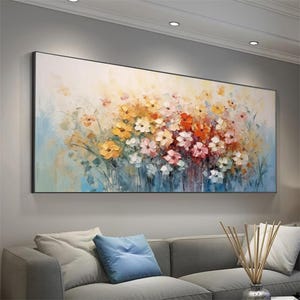 Large Textured Floral Wall Painting,Colorful Textured Art Flower Painting On Canvas,Minimalist Floral Wall Art Living Room Wall Decor