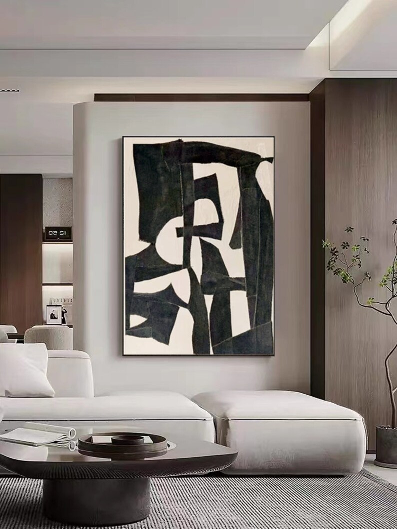 Beige Wabi Sabi Wall Art Black Beige Abstract Painting Large Black ...