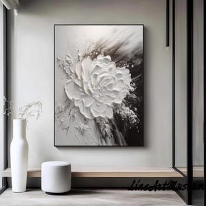 3D Spachtel Malerei Große Original Weiße Blume Strukturierte Leinwand Kunst Moderne Minimalistische Wohnzimmer Wand Dekor Elegante Wabi-Sabi Kunstwerk