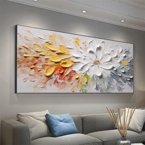Textured Floral Painting On Canvas: Colorful Minimalist Wall Art
