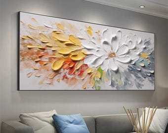 Textured Floral Painting On Canvas: Colorful Minimalist Wall Art