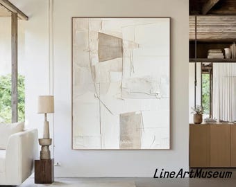 Beżowy 3D Teksturowany Malunek Nowoczesny Minimalistyczny Obraz na Płótnie Beżowy Minimalistyczny Sztuka Ścienna Wabi Sabi Sztuka Ścienna Neutralny Dekor Ścienny Sztuka Ścienna