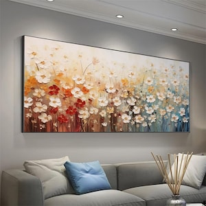 Large Textured Floral Wall Painting ,Colorful Flower Painting On Canvas,Textured Art Minimalist Floral Wall Art Living Room Wall Decor