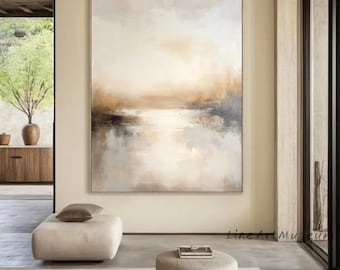 Grand tableau abstrait Tableau abstrait minimaliste Art mural abstrait beige Tableau abstrait beige et marron