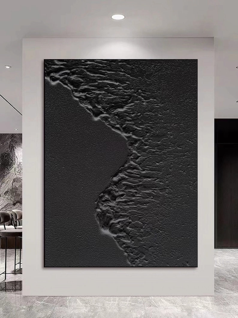 Large Black Abstract Painting Wabi Sabi Wall Art Black - Etsy