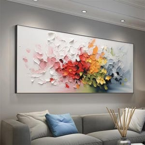 Large 3D Floral Painting On Canvas: Colorful Textured Abstract Wall Art