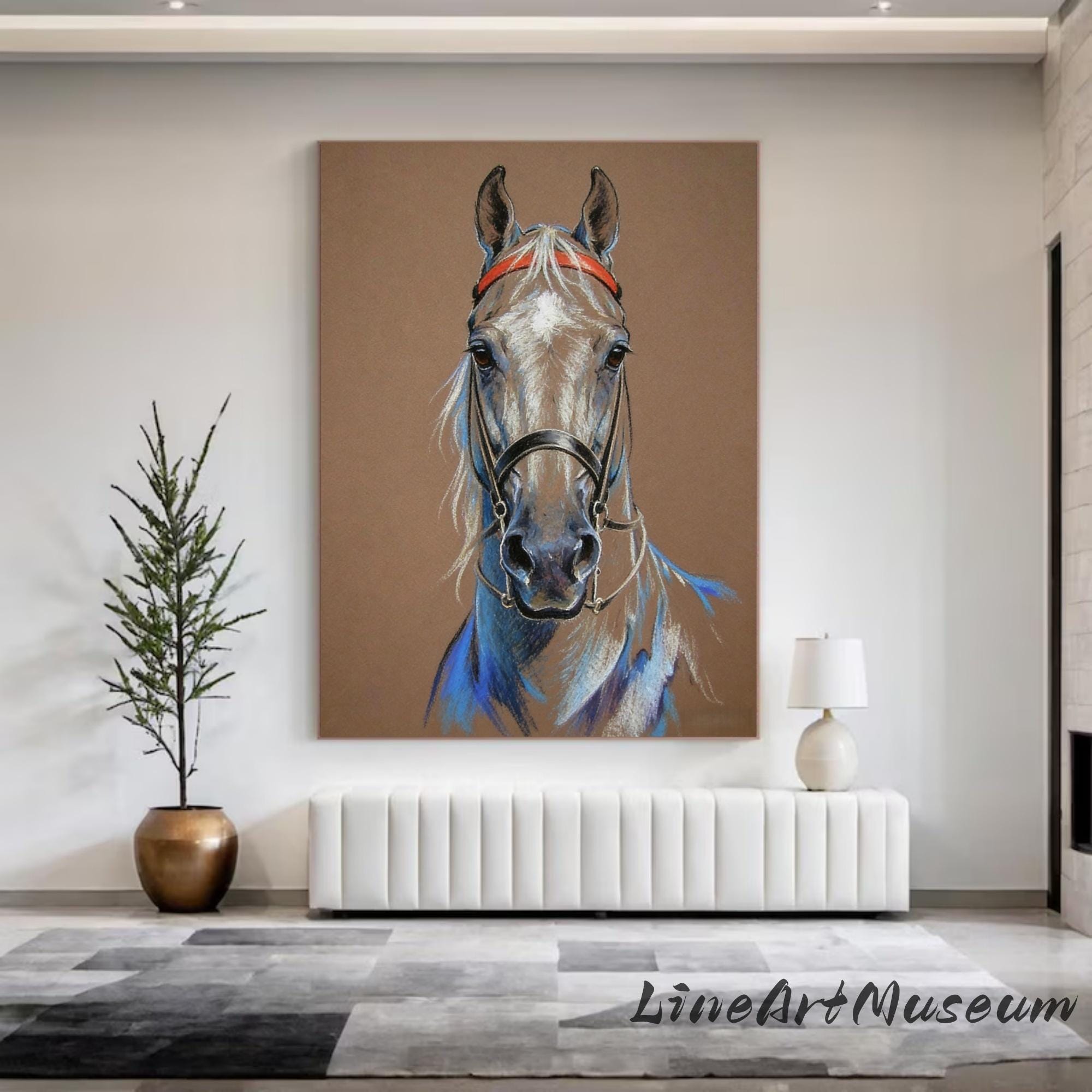 Abstract Blue Horse Oil Painting on Canvas Modern Textured Wall Art ...