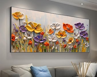 3D Flower Oil Painting On Canvas: Abstract Textured Wall Art