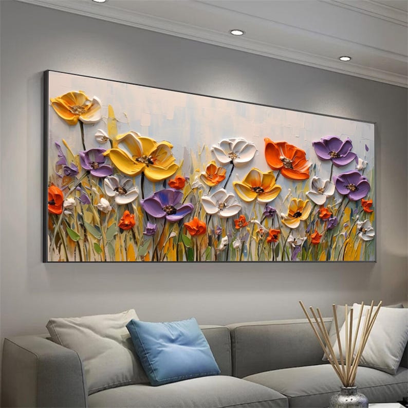 3D Flower Oil Painting on Canvas: Abstract Textured Wall Art - Etsy