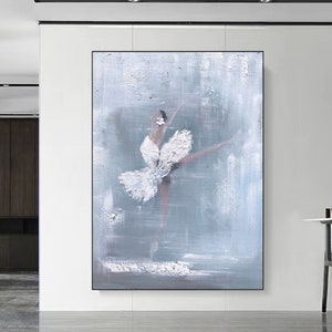 Ballet Dancer Oil Painting on Canvas, Original Female Ballet, Abstract Portrait of Girl Painting, Nordic Style Wall Art, Large Wall Art