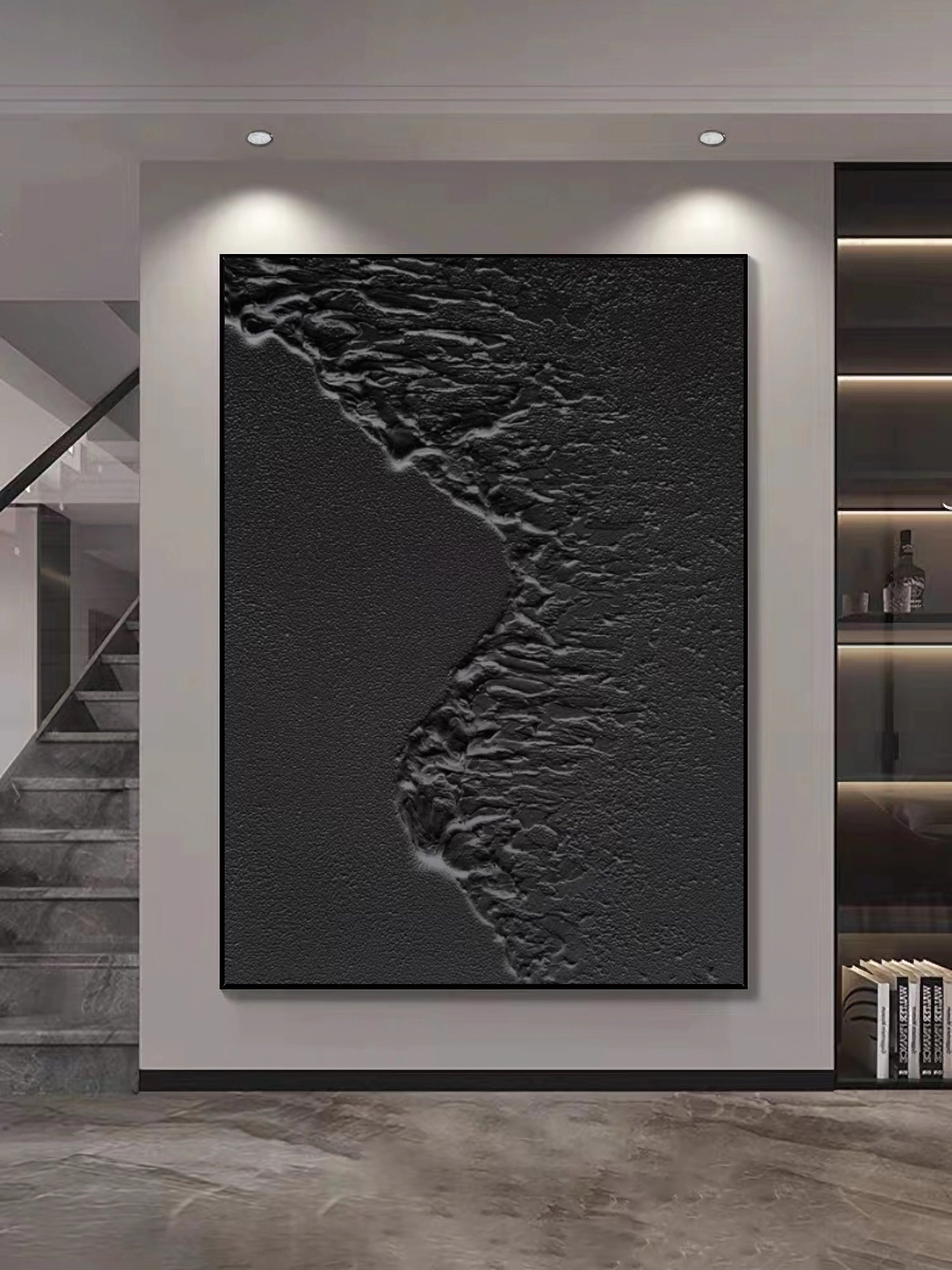 Large Black Abstract Painting Wabi Sabi Wall Art Black - Etsy
