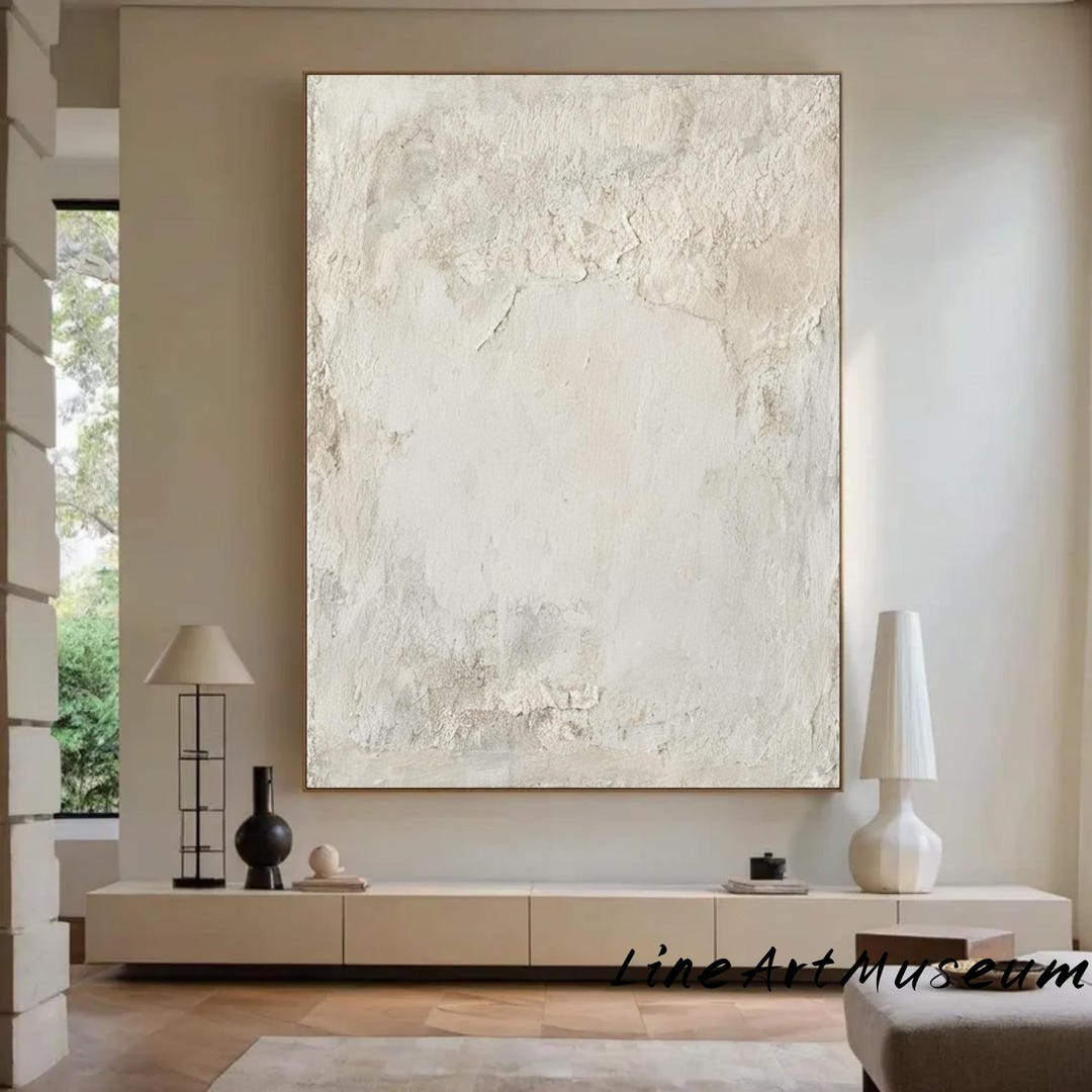 Large Nordic White Abstract Wall White 3D Texture Painting Abstract ...