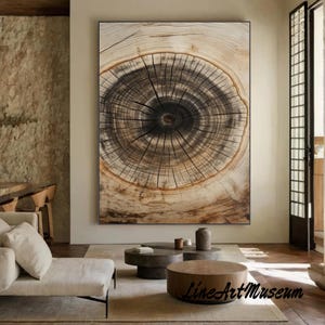 Abstract Tree Ring Canvas Art: Wabi Sabi Style, Beige & Brown