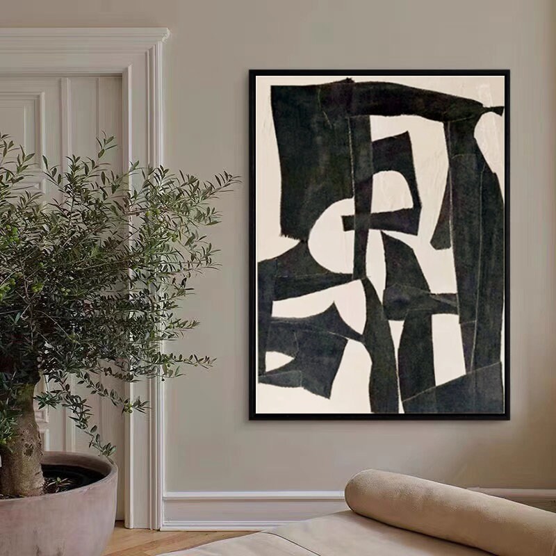 Beige Wabi Sabi Wall Art Black Beige Abstract Painting Large Black ...