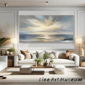 Large Blue Ocean Abstract Painting: 3D Textured Seascape Canvas Art