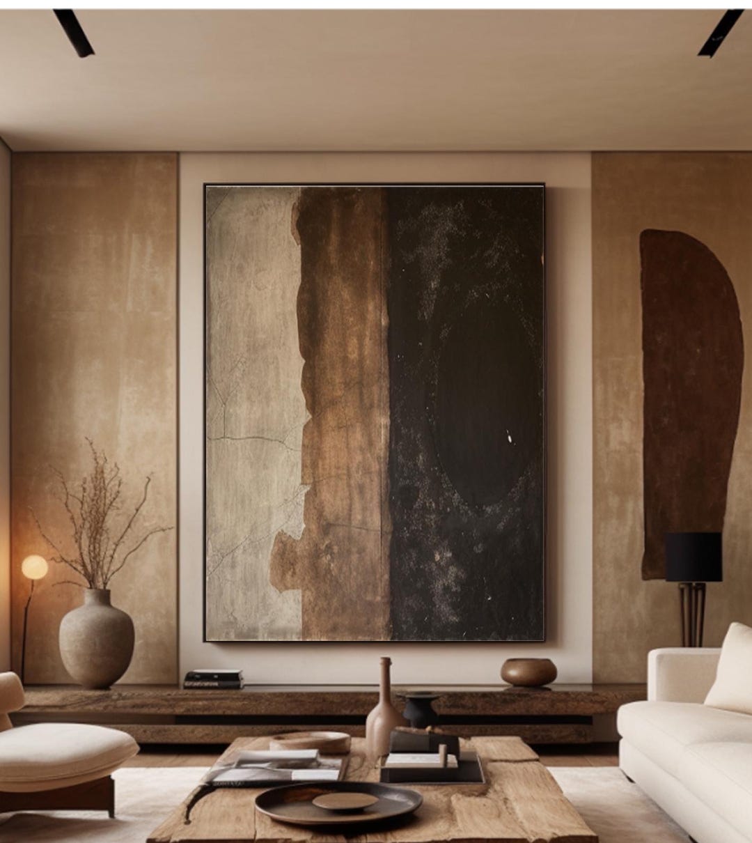 Large Wabi-sabi Abstract Painting: Beige Brown Textured Wall Art - Etsy