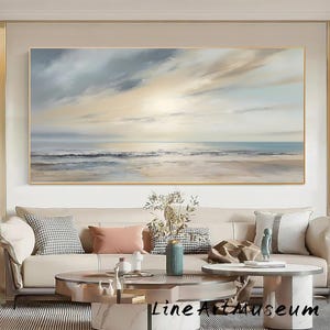 Original Sea Abstract Oil Painting,Large Sky And Sea Painting,Beach Texture Painting,Large Ocean Canvas Painting,Living Room Art,Home Decor