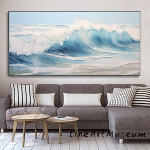 Textured Blue Ocean Painting: Abstract Seascape Canvas Art
