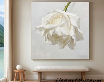 キャンバスに描かれた3Dの白い花のテクスチャ油絵：抽象的な花の壁