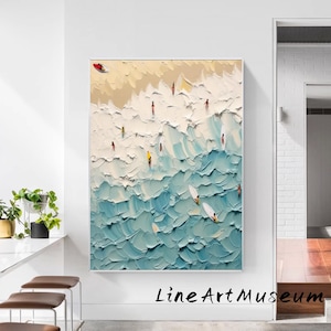 Pintura original de ondas azuis em tela texturizada, arte de parede, pintura de surfe, arte de surfe, presentes para surfistas, arte de parede em tela personalizada, presente personalizado