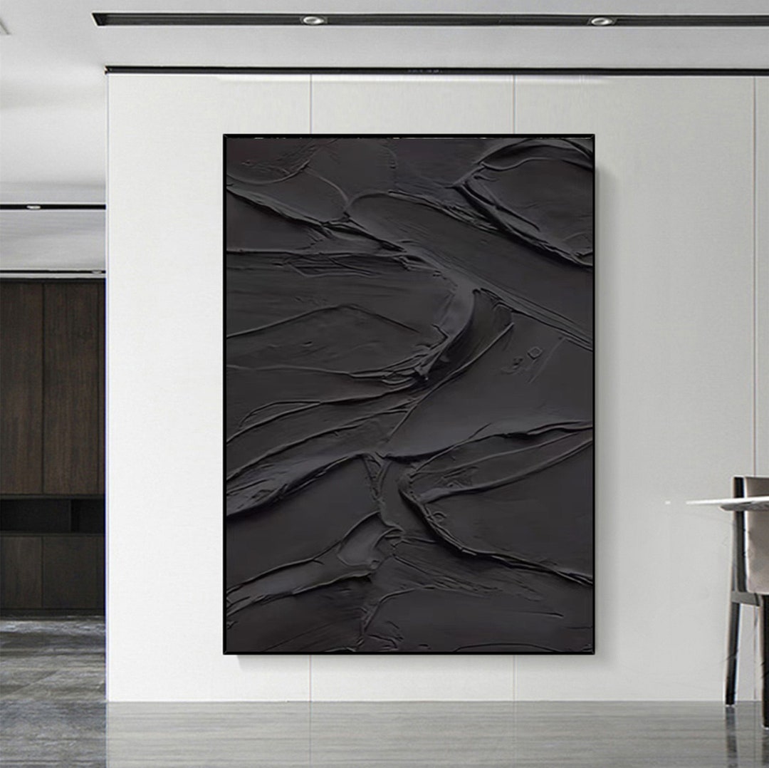 Wabi Sabi Wall Art Large Black Abstract Painting, Black Abstract Wall ...
