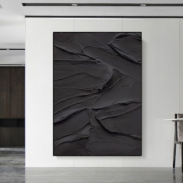 Wabi Sabi Wall Art Grande pittura astratta nera, arte murale astratta nera, pittura astratta 3D nera, pittura texture 3D nera