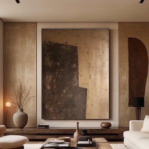 Beige Brown Minimalist Wall Art Large Wabi Sabi Wall Art Modern Abstract Oil Painting on Canvas Beige Abstract Art Living Room Wall Decor