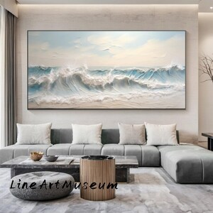 Textured Seascape Oil Painting on Canvas: Abstract Ocean Art, Blue Gray Home Decor