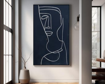 Pintura abstracta en blanco y negro de gran tamaño, decoración de pared moderna.