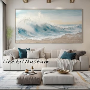 Textured Abstract Seascape Oil Painting: 3D Ocean Waves Canvas Art