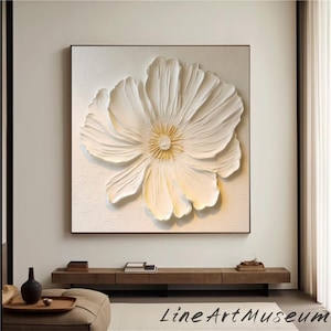 Original White Flower Texture Oil Painting on Canvas Abstract Floral Art Minimalist Floral Landscape Art Custom Painting Boho Wall Art Decor