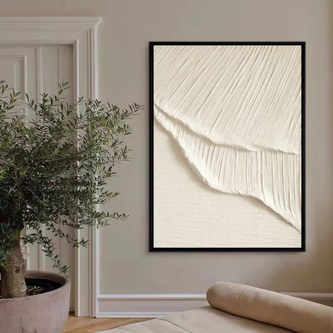 Large Acrylic Paint Wall Art Pure Beige Minimalist Painting on Canvas ...