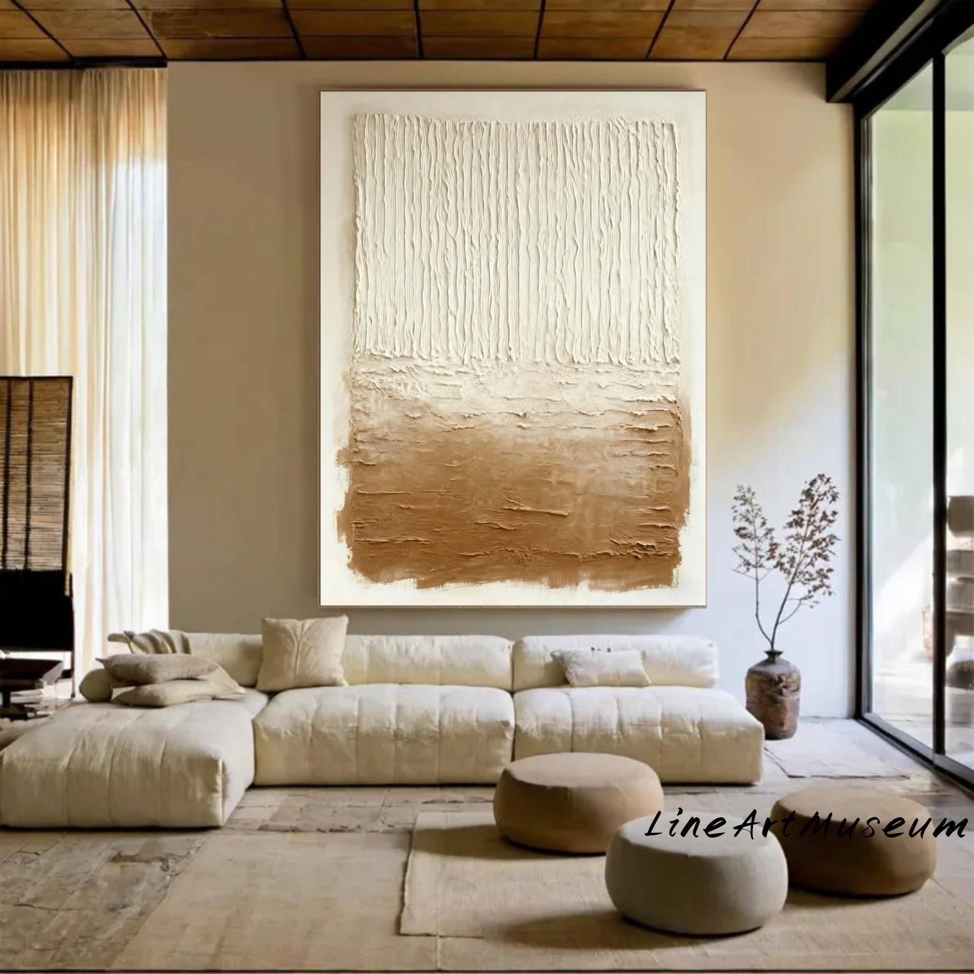 Large Beige Texture Abstract Painting Orange Plaster Wall Art Beige ...