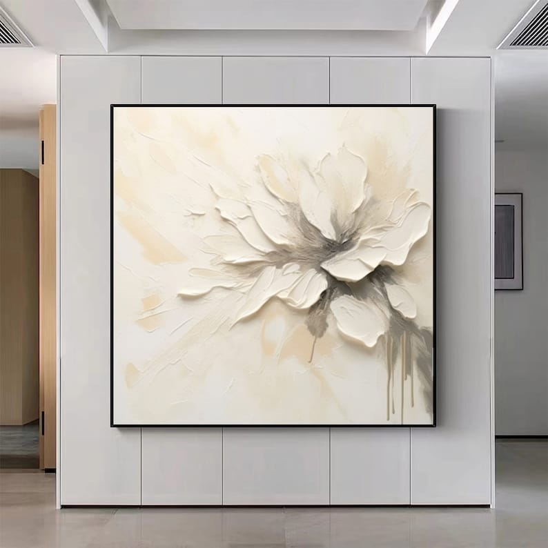 3D Large White Flower Oil Painting on Canvas Abstract Blooming Flower ...
