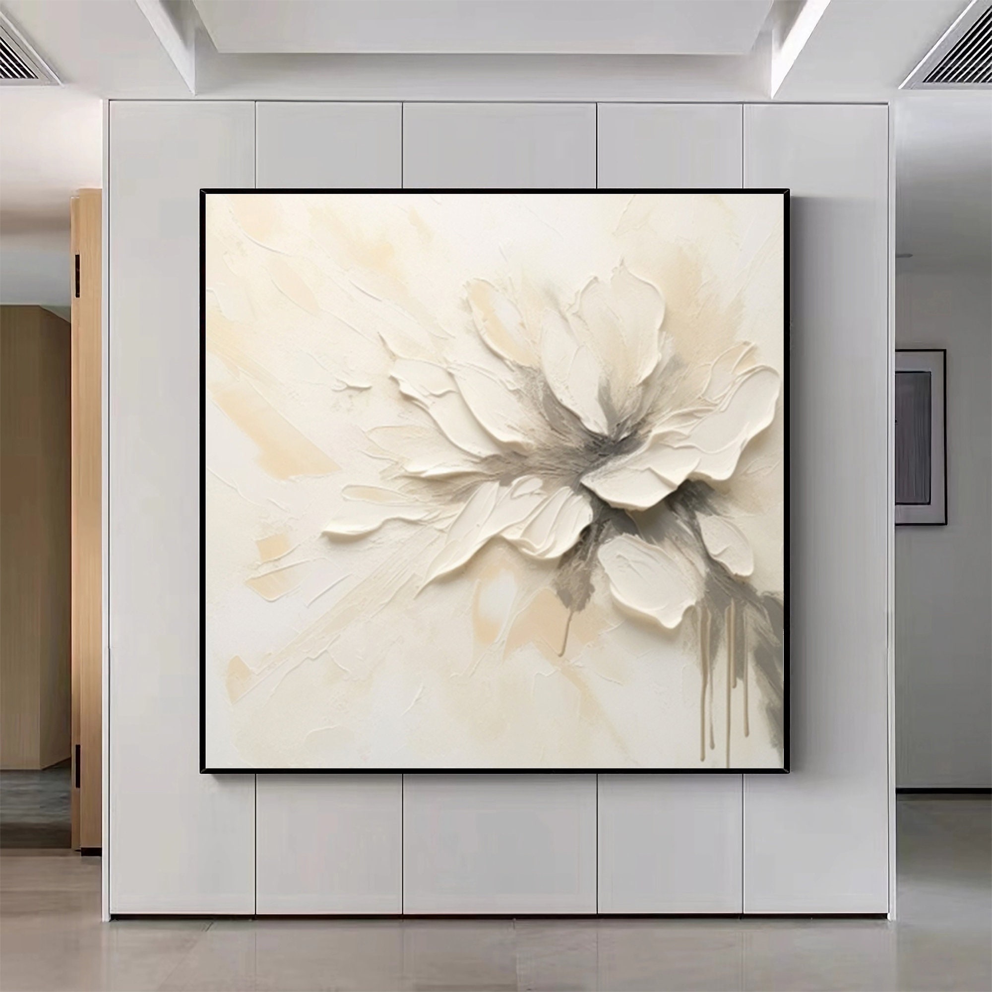 3D Large White Flower Oil Painting on Canvas Abstract Blooming Flower ...