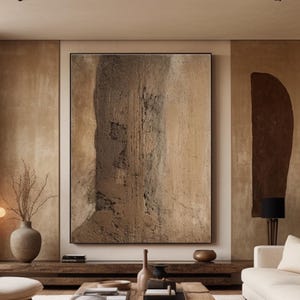 Brown Wabi Sabi Wall Art Beige Texture Painting on Canvas Brown Wall Art Brown Neutral Plaster Wall Art Minimalist Wall Art Home Decor