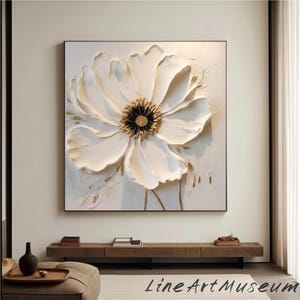 Abstract Floral Painting Large Beige Textured Flower Painting 3D Textured Wall Art Beige White Minimalist Art Modern Bedroom Decor Painting