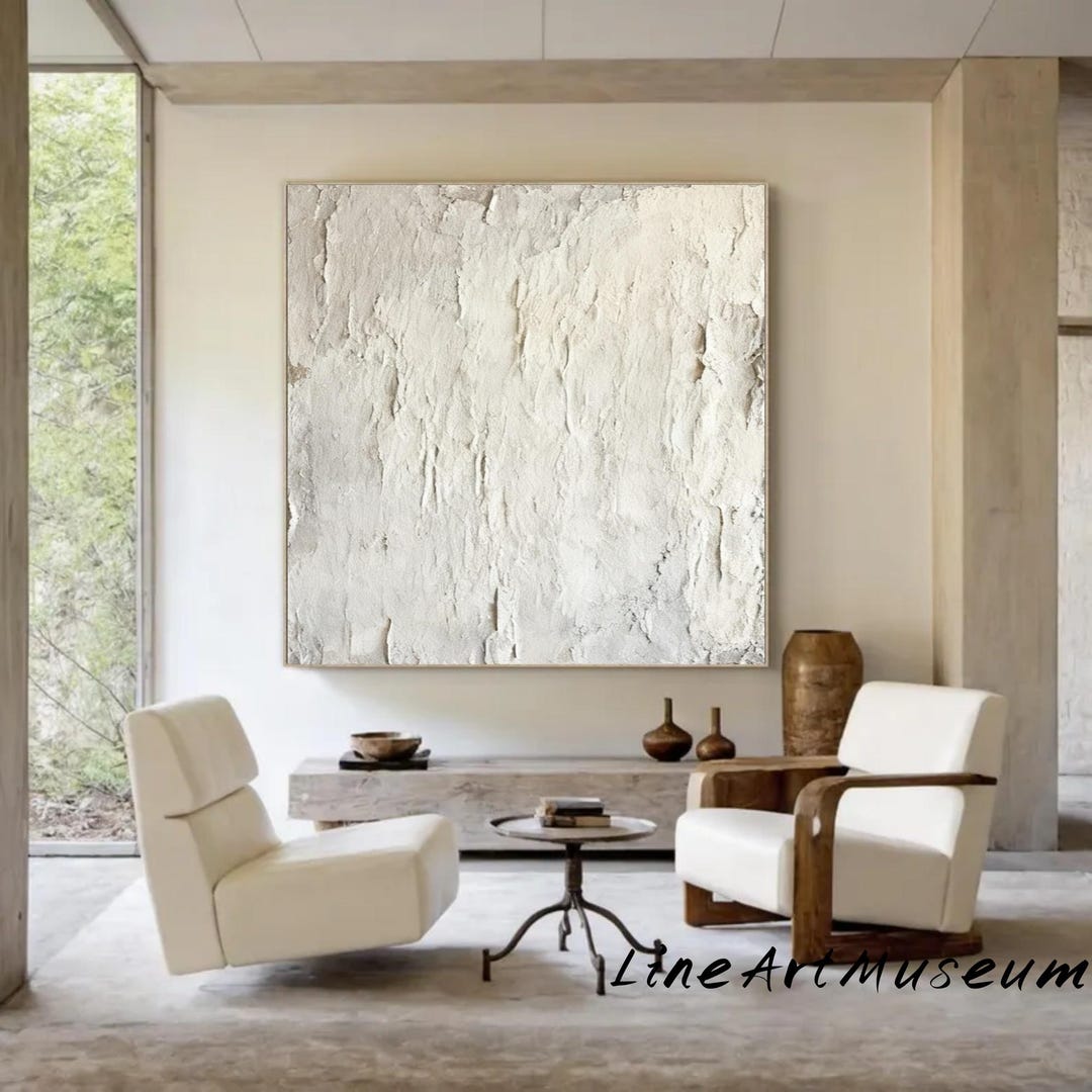 Pure Beige Minimalist Painting on Canvas Large Plaster Wall Art Beige ...