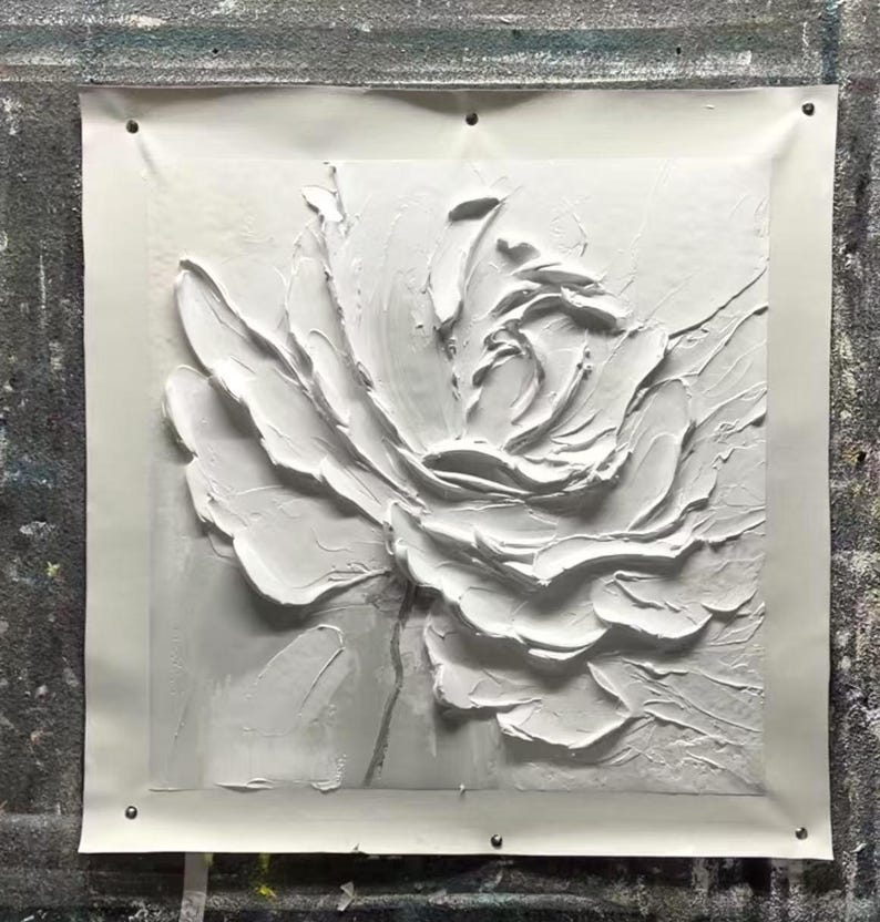 3D Flower Painting on Canvas: Creamy Textured Abstract Floral Art image 6