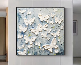 Vlinderschilderij met textuur: abstracte witte kunst, aangepaste kleuren
