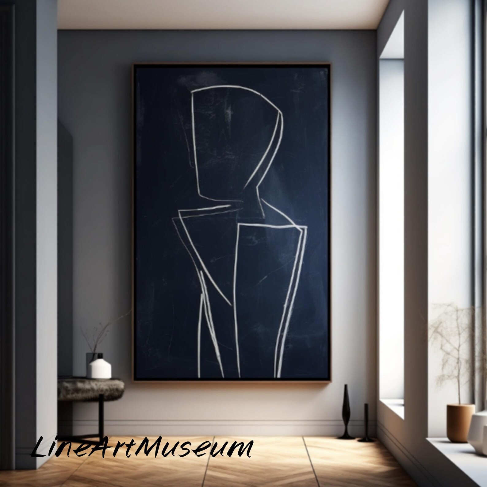 Black and White Abstract Line Art Painting, Minimalist Home Decor - Etsy
