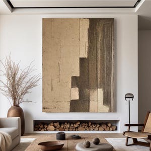 Large Brown Abstract Canvas Art Beige Minimalist Wall Art for Livingroom Wabi-Sabi Wall Art Brown Wall Art Modern Minimalist Art for Bedroom